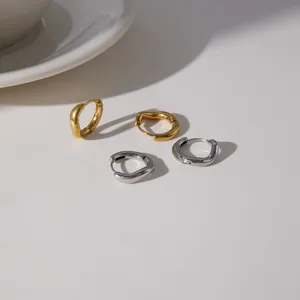Elegant minimalist 18K gold and silver plated stainless steel wavy hoop earrings jewelry