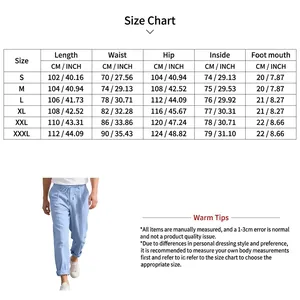 Detailed size chart in cm and inch for men's loose linen casual wide-leg beach trousers