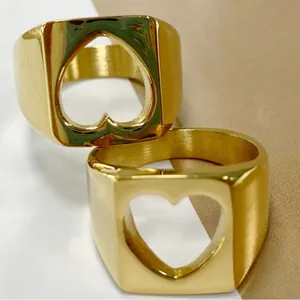 Minimalist gold-plated stainless steel hollow heart-shaped rings for women, set of two