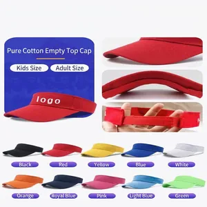 Detailed view of adjustable pure cotton sun visor hats in multiple vibrant colors
