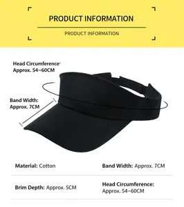 Dimensions détaillées du produit et spécifications du coton pour cette visière noire