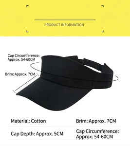 Detailed product dimensions and cotton material specs for the black sun visor hat