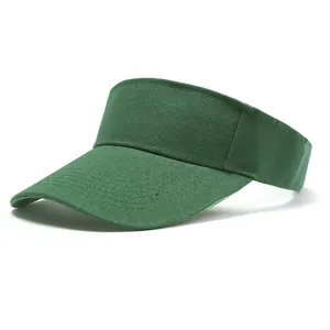 Side view of elegant dark green cotton sun visor hat for women showing fabric texture
