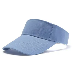 Side view detail of a light blue cotton sun visor hat featuring premium textured twill fabric
