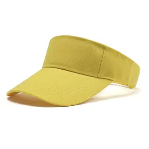 Elegance yellow pure cotton sun visor hat with equestrian style and long brim for women
