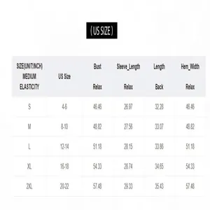Detailed US size chart for women's winter casual quilted hooded jacket in inches