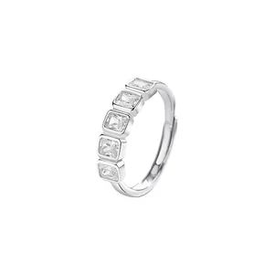 925 Sterling Silver Zirconia Ring Minimalist Square Sugar Rectangular Row Adjustable Open Finger Ring Fashion Jewelry For Women