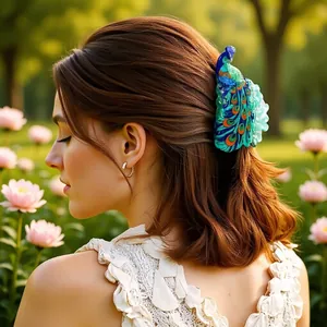 Elegante Pinza per Capelli a Forma di Pavone per Donna Vintage Antiscivolo Shark Clip Moda Accessorio per Capelli per Coda di Cavallo