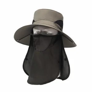 Sommer Herren Outdoor Sonnenhut mit breiter Krempe, abnehmbarer Maske und Nackenschutz