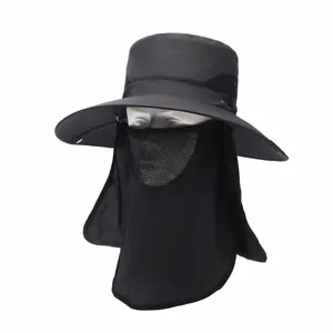 Outdoor Herren Sonnenhut mit breiter Krempe und abnehmbarem Gesichtsschutz für UV-Schutz