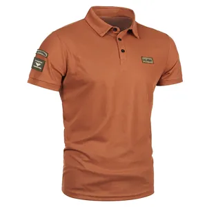 Men's burnt orange short-sleeved polo shirt with U.S. Army tactical patches