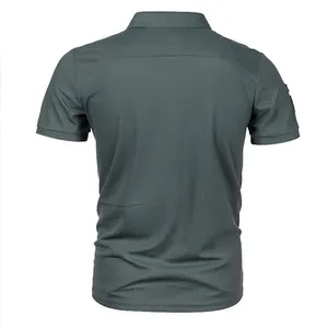 Back view of men's casual short-sleeved polo shirt in dark grey with lapel design