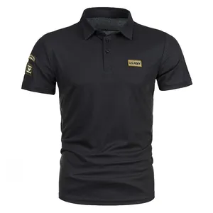 Classic men's black short-sleeved Polo shirt with U.S. Army patch and sleeve badges