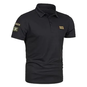 Men's Casual Military Style Polo Shirt With Tactical Icon Patches Embroidered Short Sleeve Polyester Breathable Lapel Top