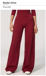 Professional cherry red high-waisted wide-leg athletic yoga pants for women's fitness