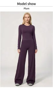 Professional women's high-waisted wide-leg yoga pants in deep purple for fitness