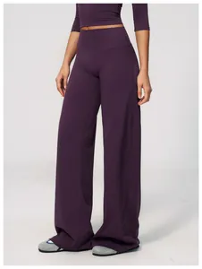 Deep purple high-waisted wide-leg yoga pants made of soft brushed fabric for women