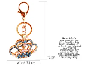 Detailansicht des Strass-Kronen-Schlüsselanhängers mit Größen- und Materialangaben