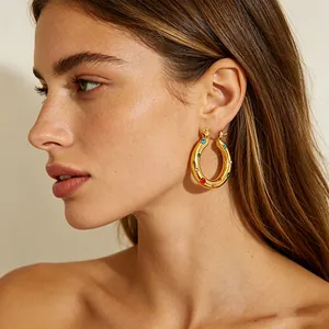 Creolen 18K Vergoldet Edelstahl Mit Künstliche Perle Und Zirkonia Geometrische Runde Schleife Vintage Für Damen
