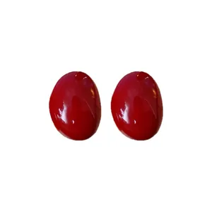 Elegant Ancora red bean stud earrings featuring a minimalist glossy drip oil finish