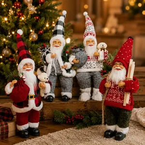 Set of four 12-inch decorative Santa Claus figurines in various festive holiday outfits