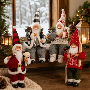 Sitting Santa Claus Christmas Ornament Fabric Plush Doll For Xmas Home Decor Party Desktop Decoration Holiday Gift Figurine