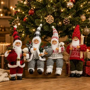 Set of four 12-inch sitting Santa Claus figurines for Christmas home decor