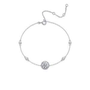 Elegant 925 sterling silver adjustable bracelet featuring round halo sparkling cubic zirconia stones