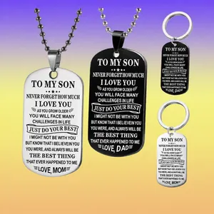 To My Son Daughter Inspirational Dog Tag Pendant Necklace Keychain Stainless Steel Jewelry Gift From Mom Dad