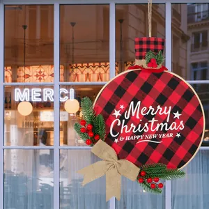 12-inch red and black buffalo plaid Christmas wreath with pine and berry accents