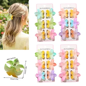 Detailed view of colorful frangipani flower hair claw clip with precise dimensions