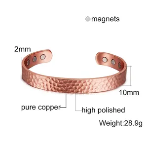 Pure copper magnetic therapy bracelet featuring a hammered texture and 10mm width band