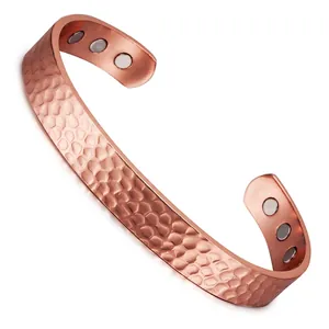 Hammered pure copper magnetic cuff bracelet for therapy, 10mm wide