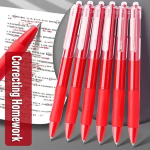 Set of six red retractable gel pens for student grading and daily office writing tasks