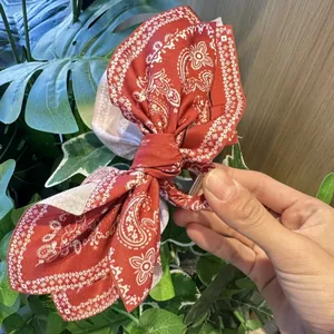 Large red paisley bandana bow hair claw clip for stylish summer vacation ponytails