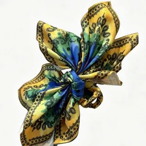 Stylish yellow paisley pattern fabric bow hair claw clip for summer vacation outfits