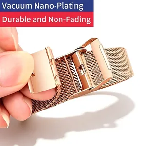 Rose gold Milanese loop stainless steel mesh watch strap with an adjustable buckle