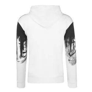 Sweat à capuche blanc à manches longues avec motif d'éclaboussures noir artistique