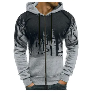 Sweat à capuche zippé décontracté pour hommes avec imprimé artistique de taches d'encre