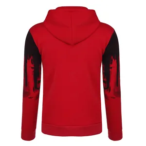 Vue arrière du sweat à capuche pour homme rouge et noir avec un motif d'encre élégant