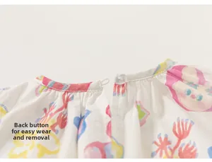 Vue détaillée de la fermeture à bouton au dos d'une robe à fleurs sans manches pour filles.
