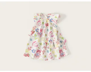 Vue détaillée de la robe d'été sans manches pour fille avec imprimé floral coloré