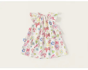 Vue détaillée robe sans manches à fleurs pour filles avec motifs ours et cheval
