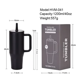 Matte black 40oz stainless steel insulated tumbler with lid straw and retail box