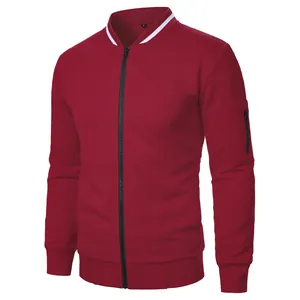 Close-up of maroon textured jacquard sweatshirt jacket with sleeve zipper pocket