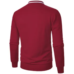 Back view of men's burgundy stand collar sweatshirt with textured jacquard pattern