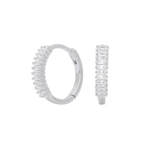 Elegant S925 sterling silver hoop earrings with square cubic zirconia half-row inlay