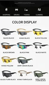 Detailed display of tactical safety goggles in various frame and lens colors for shooting