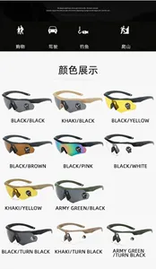Detailed display of tactical safety goggles in various frame and lens colors for shooting