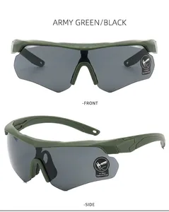 Front and side views showing the design of army green tactical goggles with explosion-proof lenses.